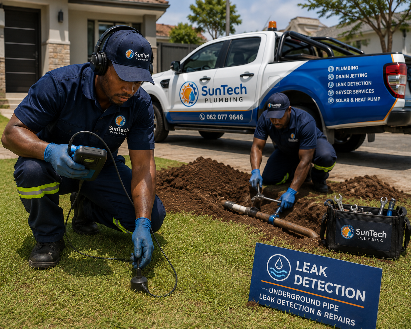 Technician performing underground leak detection